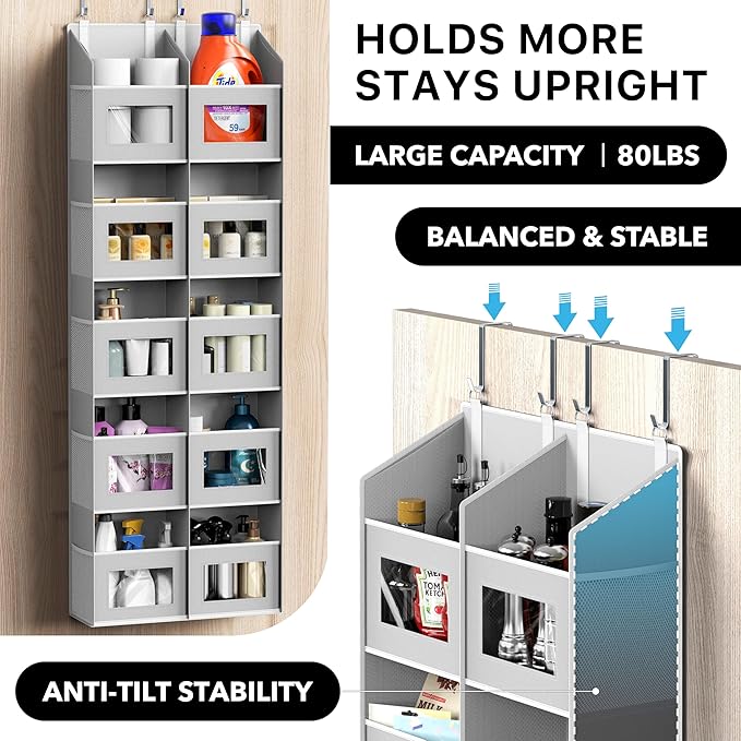 Simple Houseware Extra Large Heavy Duty Over the Door Organizer with 10 Clear Window Pockets, 80 lbs Capacity for Pantry, Closet, Bathroom, Gray