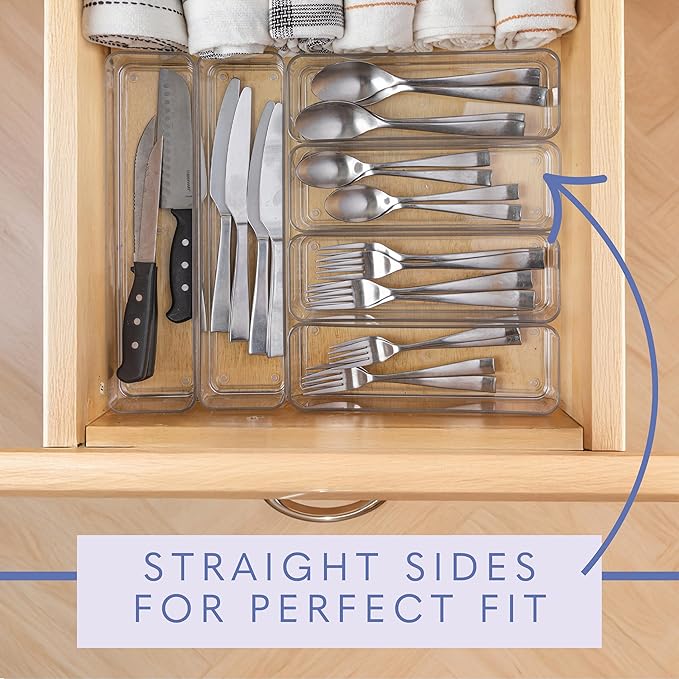 Six Pcs. Plastic Clear Drawer Organizers. Stackable Storage Trays for Kitchen
