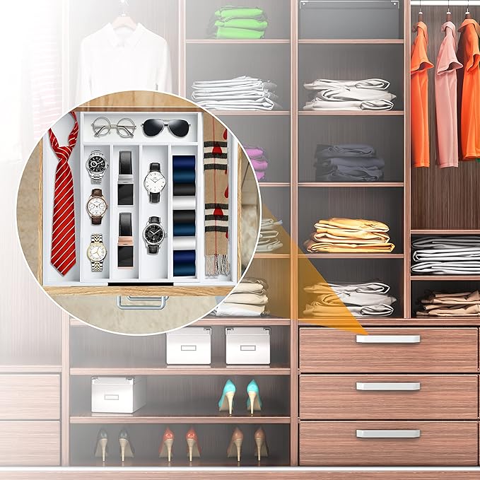 White Silverware Organizer Kitchen Drawer Organizer Expandable Bamboo Utensil