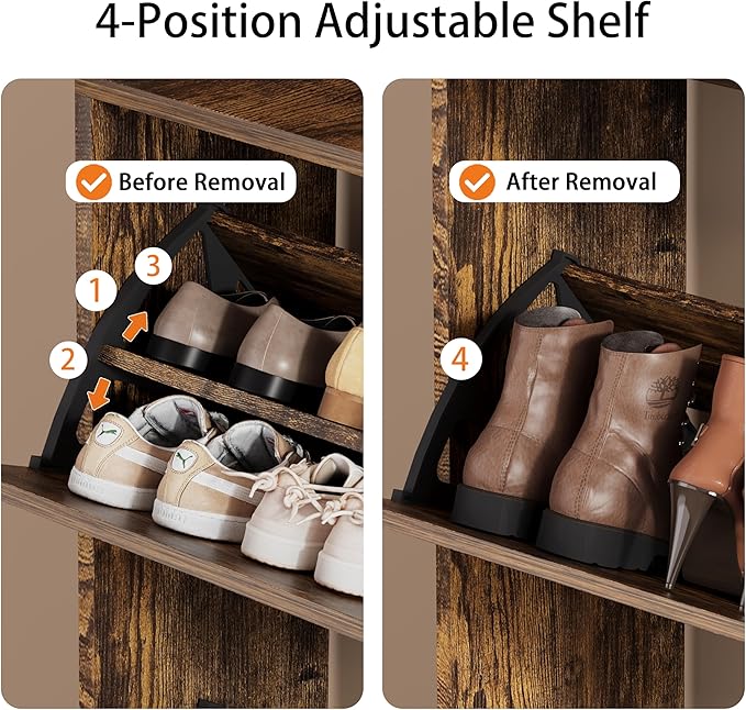 Shoe Storage Cabinet, Wood Shoe Organizer for Entryway with 3 Flip Drawers, Freestanding Shoe Rack with Adjustable Shelf, Narrow Shoe Dresser for Front Door Entrance(Brown, 78.74" x 31.5" x 9.37")
