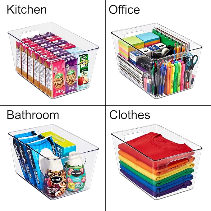 Sorbus Clear Storage Bins, 10 Pack Large Organization Bins with Handles – Clear Storage Containers for Storage, Pantry, Fridge, Cabinet, Closet & Kitchen Organization – BPA-Free Plastic