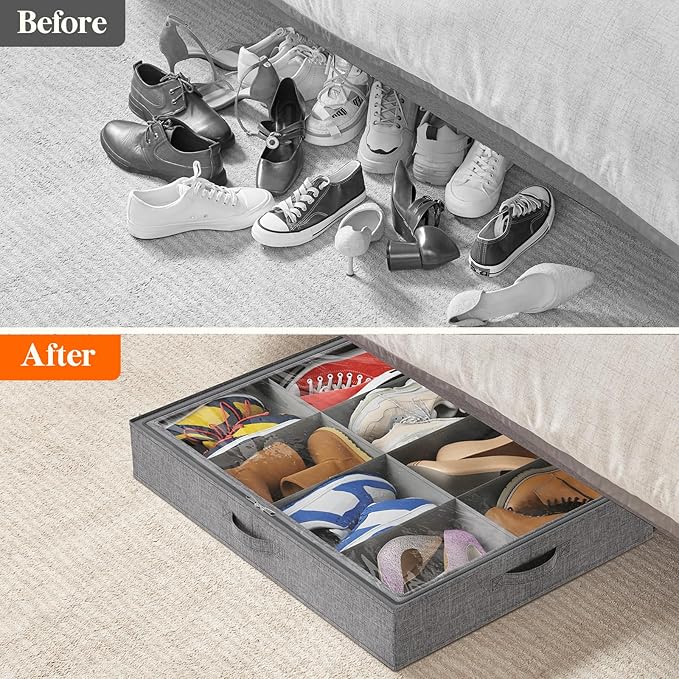 Under Bed Shoe Storage Organizer Fits 8 Pair Sneakers, Sports Shoes 2 Pack