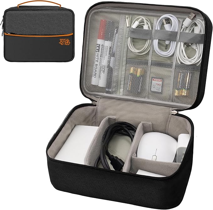 Electronics Organizer, Travel Cord Organizer Pouch, Double Layer-Black