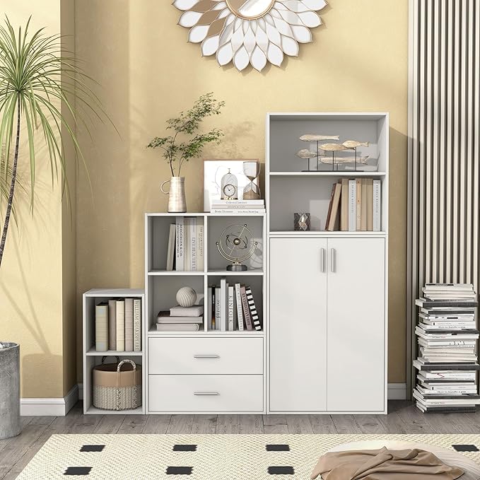 Homes: Inside + Out Apexa 2-Cube Storage Organizer Shelves, Stackable Wood Bookcase Fits Cubby Bins for Organization, Dorm Teen Room Decor & Home Office, White