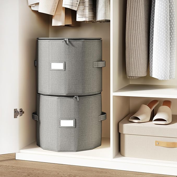 Vailando Shoe Organizer for Closet - Cylindrical Shoe Storage Organizer with Adjustable Dividers for Closet, Foldable Shoe Storage Box, Gray, 2-Pack, Large