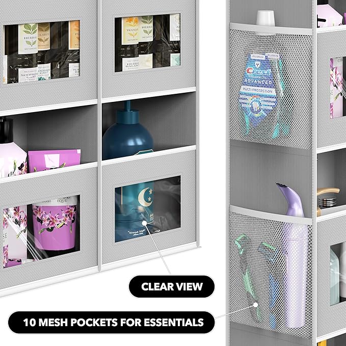 Simple Houseware Extra Large Heavy Duty Over the Door Organizer with 10 Clear Window Pockets, 80 lbs Capacity for Pantry, Closet, Bathroom, Gray