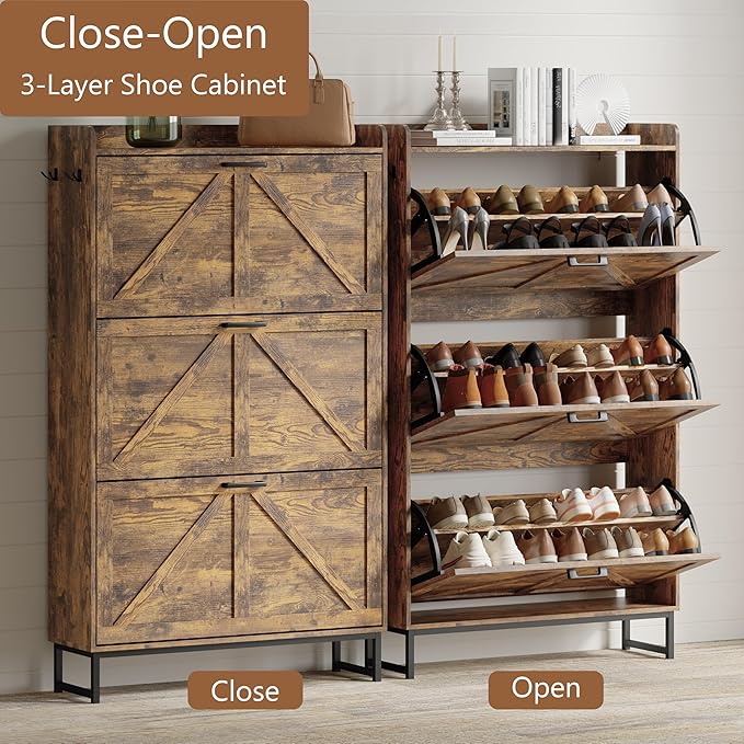 Shoe Cabinet with 3 Flip Drawers, Brown