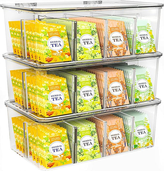 Utopia Home, Tea Bag Organizer With Lids, Clear Pantry Storage Box