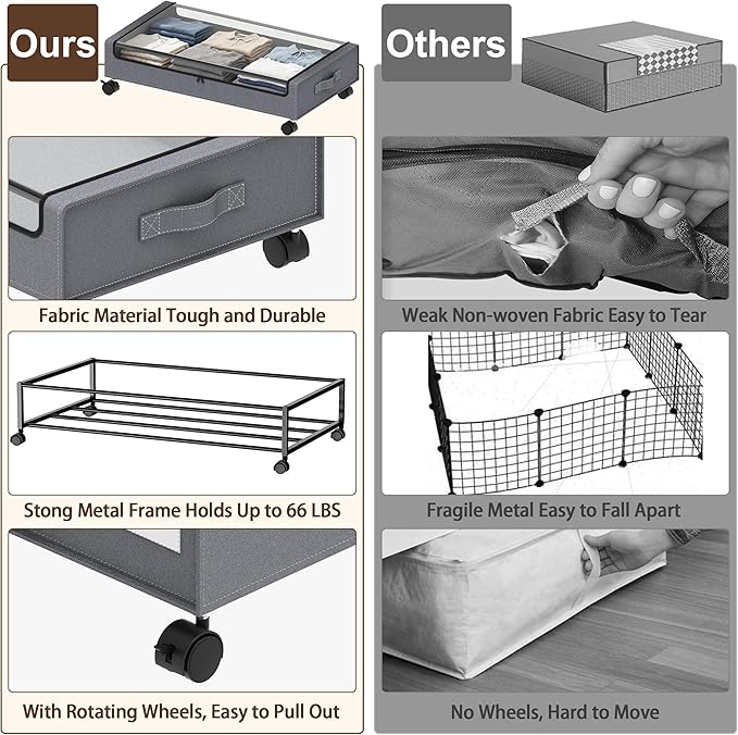 Under Bed Storage with Wheels, XL,Grey