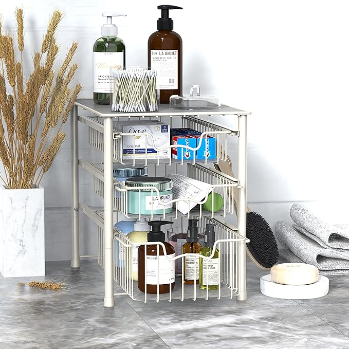 Simple Houseware Stackable 3 Tier Sliding Basket Organizer Drawer, White