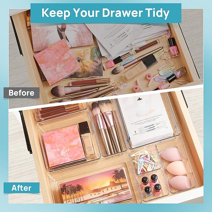 72 PCS Clear Plastic Drawer Organizers Set