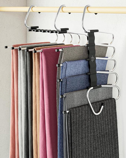 Pants Hangers Space Saving, 4 Pack, Non-Slip Multi-Layer Space Saving Hangers