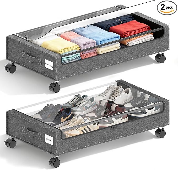 Under Bed Storage with Wheels, XL,Grey