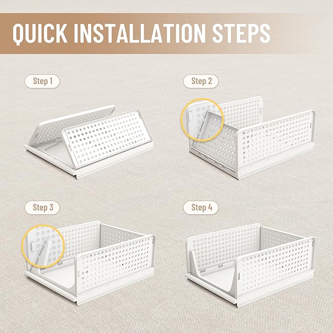 Stackable Plastic Storage Basket, Foldable Closet Organizers