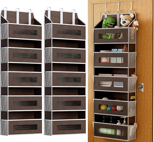 2 Pack 5 Tier Over The Door Organizer, Brown