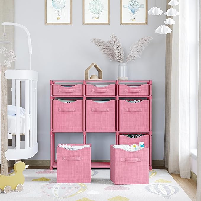 Cube Storage Organizer with Storage Bins Included - The Perfect Closet Organizers and Storage Solution. Includes 9 Storage Cubes, Great For Toy Storage, Closet Storage, Clothes Storage (Pink)