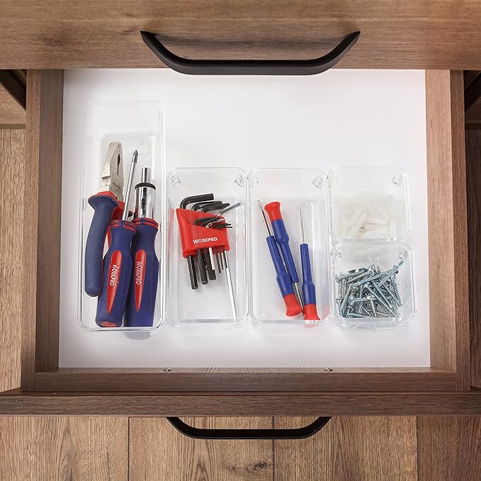 Mr. Pen- Drawer Organizers Set, 5 pcs, Clear Plastic Makeup Drawer Organizer, containers for Organizing, Desk Vanity Organizer, Bathroom Drawer Organizers