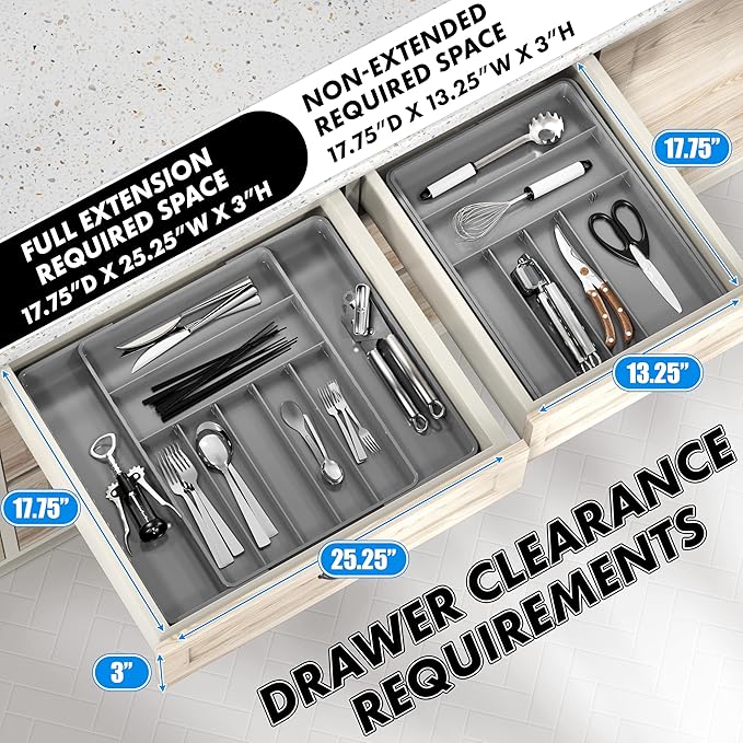 Simple Houseware Expandable Kitchen Drawer Flatware Organizer, Gray – Adjustable Cutlery Tray with 9 Compartments for Utensils and Silverware