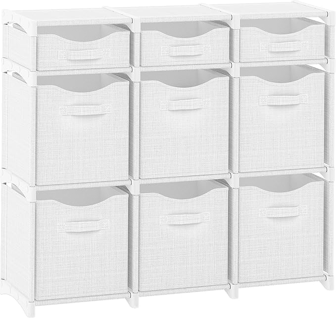 Cube Storage Organizer with Storage Bins Included - The Perfect Closet Organizers and Storage Solution. Includes 9 Storage Cubes, Great For Toy Storage, Closet Storage, Clothes Storage (White-Grey)