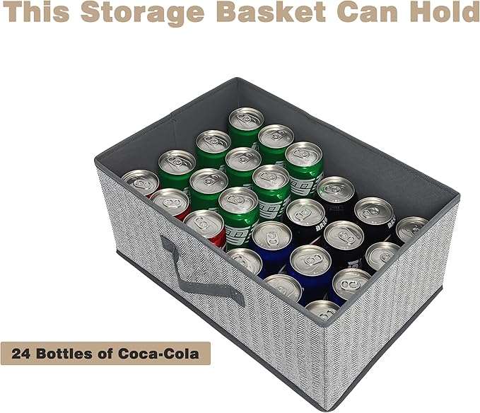 Storage Baskets, 15.7 Inch Woven Fabric Bins, Storage Cubes with Reinforced Handles, Organizer Bins for Closet Shelves, Foldable, for Toys, Clothes (3PCS/Grey-15.7*11*7.8inch)