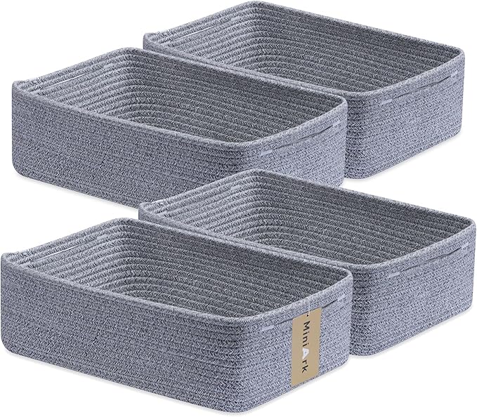 Large Shallow Organizing Baskets 15x11x5.1 Inches, Mixed Grey 4 Packs