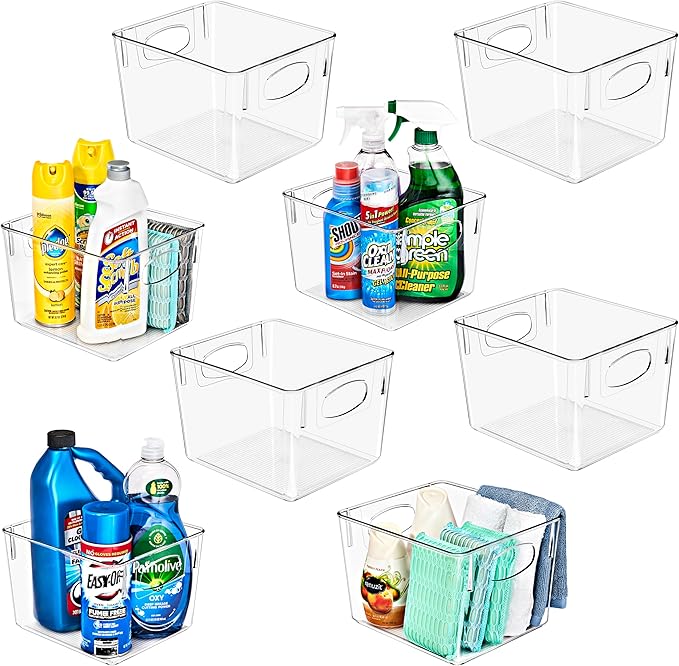 8 Pack Medium Clear Plastic Storage Bins