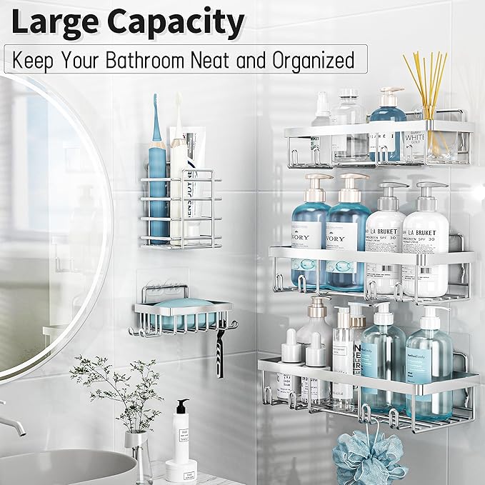 10 Pack Shower Caddy Organizer Rack Shelf for Inside Shower, Silver