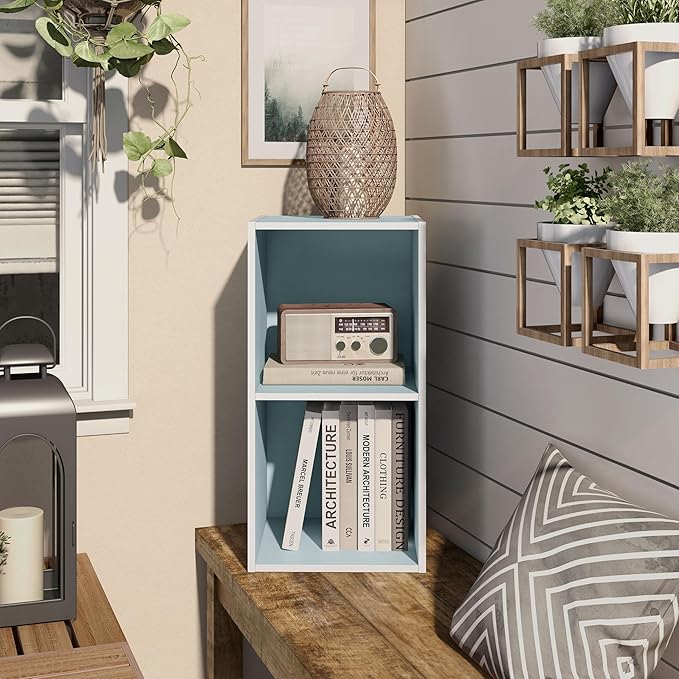 Homes, Inside + Out Apexa 2-Cube Storage Organizer Shelves, Light Blue