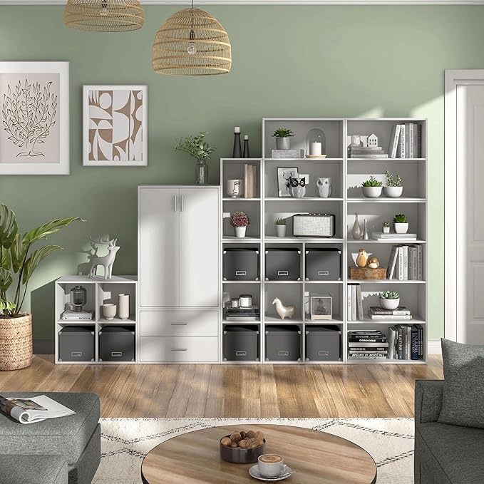 Homes: Inside + Out Apexa 3-Tier Cube Storage Organizer Shelves, Stackable Wood Bookcase Fits Cubby Bins for Organization, Dorm Teen Room Decor & Home Office, White