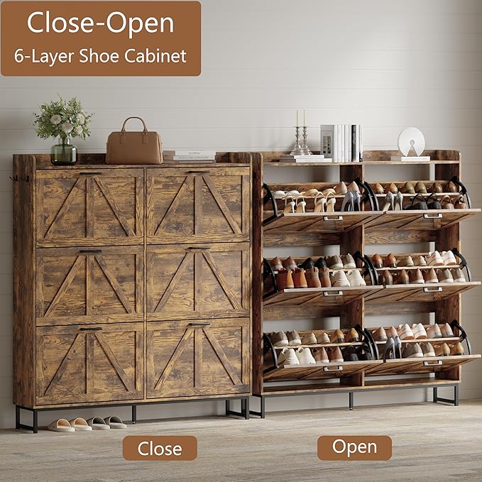 Shoe Cabinet with 6 Flip Drawers, Brown