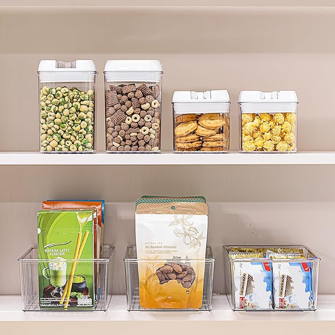 2 Pack Food Storage Organizer Bins, Clear Plastic Bins for Pantry, Kitchen