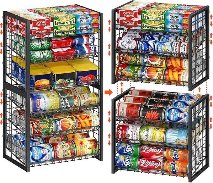 X-cosrack 2 Packs 3 Tier Sturdy Stackable Can Organizer for Pantry, Adjustable Pantry Organizer and Storage for Canned Food Can Goods, Kitchen Can Dispenser Storage Holder for Soda Drinks Snacks