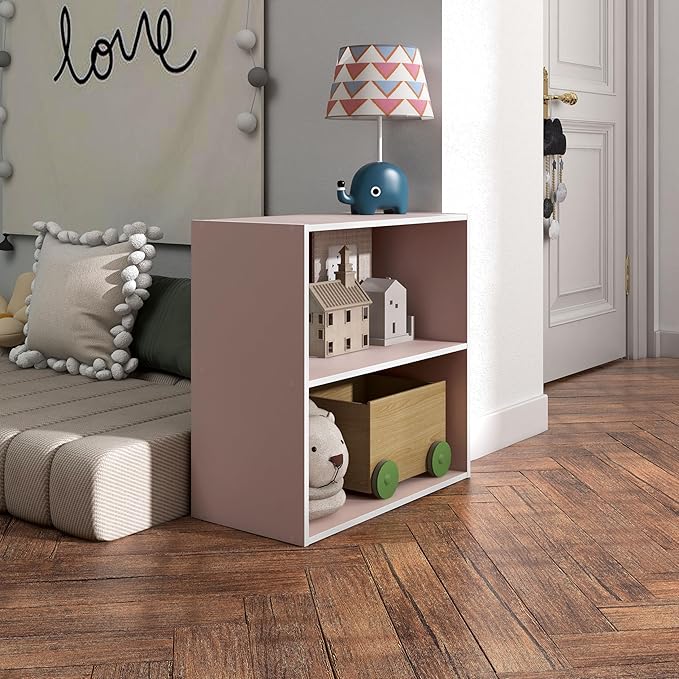 Homes: Inside + Out Apexa 2-Tier Cube Storage Organizer Shelves, Stackable Wood Bookcase Fits Cubby Bins for Organization, Dorm Teen Room Decor & Home Office, Light Pink
