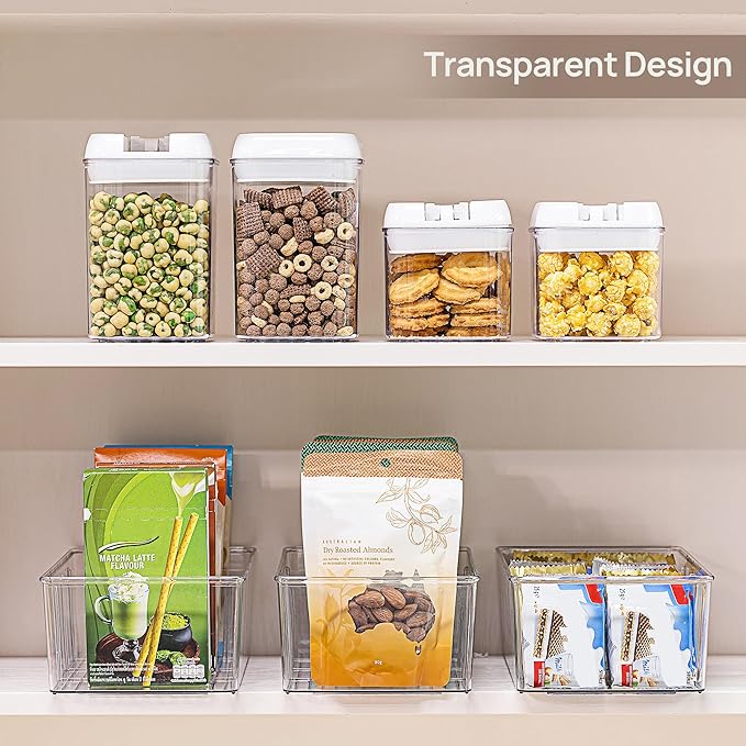 8 Pack Food Storage Organizer Bins, Clear Plastic Bins for Pantry, Kitchen