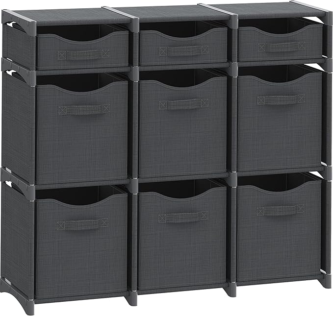 Cube Storage Organizer with Storage Bins Included - The Perfect Closet Organizers and Storage Solution. Includes 9 Storage Cubes, Great For Toy Storage, Closet Storage, Clothes Storage (Dark Grey)