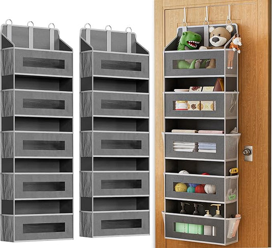 2 Pack 5 Tier Over The Door Organizer, Grey