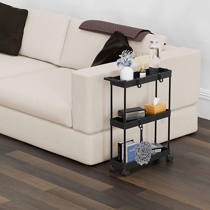 Simple Houseware 3-Tier Slim/Narrow Storage Cart with Handle, 5.5'' Wide x 27.5'' Height Rolling Organizer for Kitchen, Bathroom, Laundry Room - Black