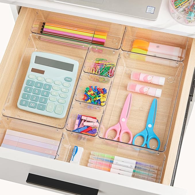 72 PCS Clear Plastic Drawer Organizers Set