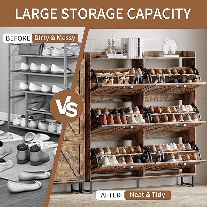Shoe Cabinet with 6 Flip Drawers, Brown