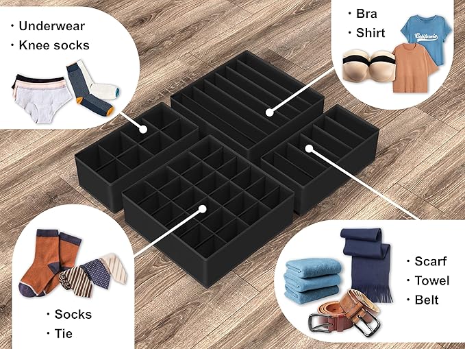 Simple Houseware 4-Pack Drawer Organizer Set, Black