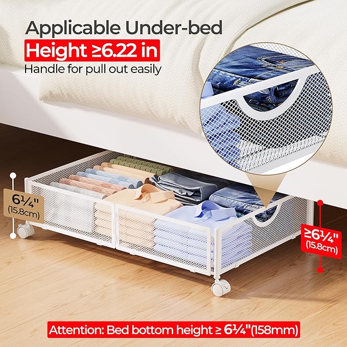 Under Bed Storage with Wheels, 2 Pack Under Bed Shoe Storage Organizer Drawer