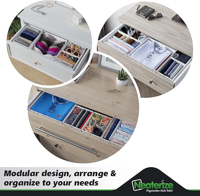 Drawer Organizer Clothes Set of 12 White-Grey - Dresser Organizer For Nursery, Bedroom, Closet - Perfect Baby Clothes Organizer and Storage & General Nursery Organization or Dresser Drawer Organizers