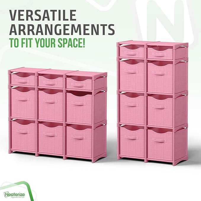 Cube Storage Organizer with Storage Bins Included - The Perfect Closet Organizers and Storage Solution. Includes 9 Storage Cubes, Great For Toy Storage, Closet Storage, Clothes Storage (Pink)