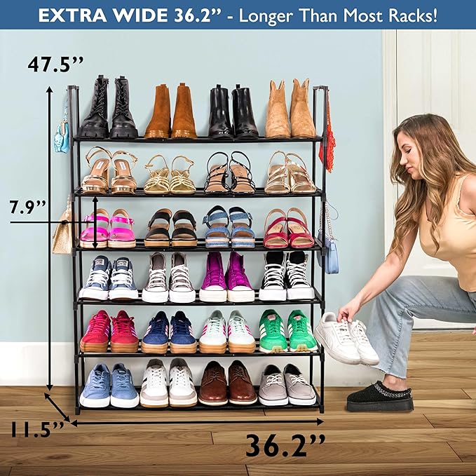 Shoe Rack, 6 Tier Metal Shoe Rack for Front Door Entrance