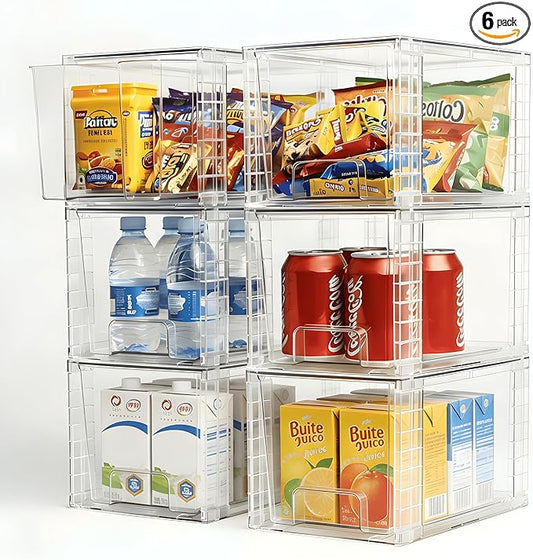 6 Pack Stackable Acrylic Storage Drawers, Clear Plastic Organizer Bins