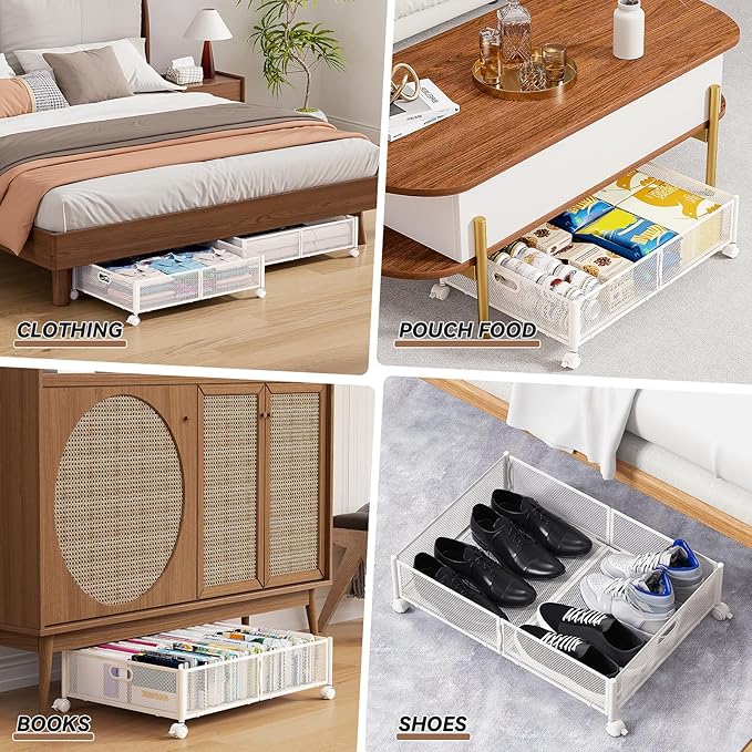 Under Bed Storage with wheels, Under the Bed Storage Containers, White