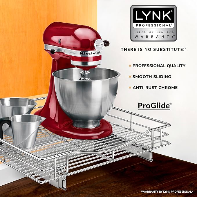 LYNK PROFESSIONAL® Pull Out Cabinet Organizer, 20" x 21" Slide Out Cabinet Organizer Pull Out Drawer – Pull Out Shelves for Kitchen Cabinets – Under Sink Organizers - Lifetime Ltd. Warranty, Chrome