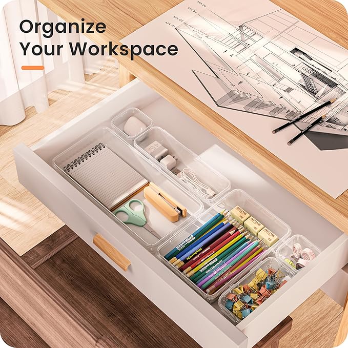 A-LuGei 【Military Grade Drawer Organizer, 【𝟱𝗦𝗶𝘇𝗲】 Makeup organizer, 【Holds 177 Items】 Bathroom Organizers and Storage, Organization and Storage, Desk Drawer Organizer for Vanity (Clear)