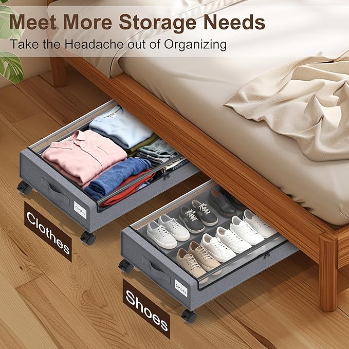 Under Bed Storage with Wheels, XL,Grey