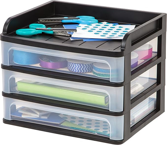 USA Plastic Desk Top 3-Drawer Storage Organizer with Paper Tray Top, 1-Pack